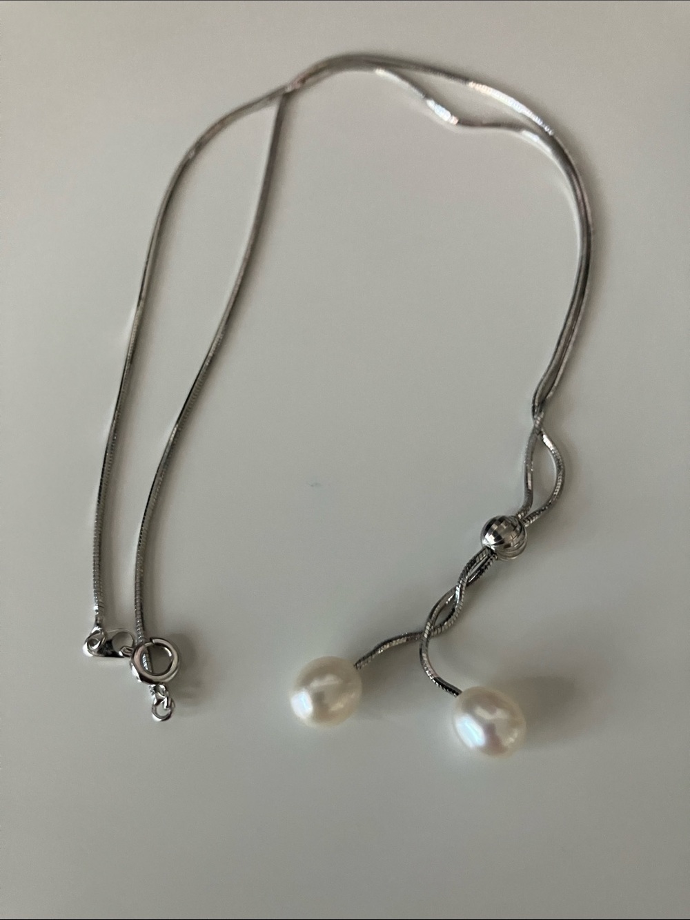 Sterling Silver Necklace with White Pearl Drops